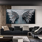 cheap Animal Paintings-Handmade Original Angel Wing Oil Painting On Canvas Wall Art Decor Abstract Minimalist black Painting for Home Decor With Stretched Frame/Without Inner Frame Painting