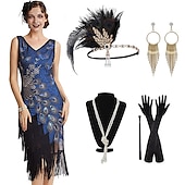 cheap Outfits-Retro Vintage Roaring 20s 1920s Flapper Dress Dress Outfits Necklace / Earrings The Great Gatsby Wedding Guest Sequins Tassel Fringe Women&#039;s Party / Evening Masquerade Wedding Reception Adults&#039; Dress