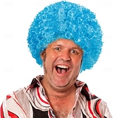 رخيصةأون باروكات الحفلات-باروكات أفريقية قصيرة منفوشة - شعر مستعار ديسكو هيبي مجعد للنساء والرجال لأزياء تنكرية لحفلات الهالوين، شعر مستعار لعيد القديس باتريك