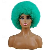 levne Párty paruky-afro paruky pro černé ženy 70. léta krátká černá afro paruka disco afro nafouklé paruky pro ženy výstřední kudrnatá paruka 10palcová přirozeně vypadající syntetická paruka denní párty cosplay