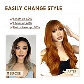economico Parrucche trendy sintetiche-parrucca ramata con frangia parrucche di capelli naturali per le donne parrucca lunga a strati per le ragazze radici scure parrucca rame rosso ombre resistente al calore parrucca sintetica arancione