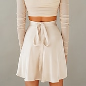 billiga Casual kjolar-dammardi gras kjol en linje mini hög midja kjolar rosett enfärgad vardagshelg sommar satin mode casual vin svart-vit svart rosa karnevalstema