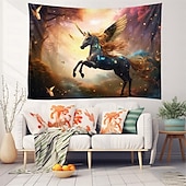 baratos tapeçarias de animais-Fantasia unicórnio pendurado tapeçaria arte da parede grande tapeçaria mural decoração fotografia pano de fundo cobertor cortina casa quarto sala de estar decoração