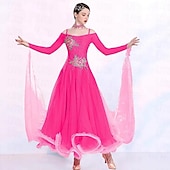 voordelige Ballroom danskleding-Ballroomdansen Kleding Borduurwerk Gesplitst Kristallen / Bergkristallen Dames Prestatie Feest Lange mouw Netstof Spandex Organza