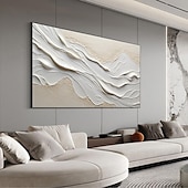 cheap Landscape Paintings-Hand painted Textured White Abstract Sandy Beach Oil Painting on Canvas handmade Original Blue Ocean Painting Custom Art Decor for Living room Wall Decor Wall Art