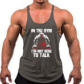 お買い得  メンズおもしろTシャツ-ジムワークアウト用メンズタンクトップ - &#039;ジムでは話をするためにここにいない&#039; グラフィックレーサーバック