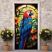 olcso Ajtófedelek-ólomüveg papagáj ajtóhuzatok falfestmény dekor ajtó kárpit ajtó függöny dekoráció háttér ajtó transzparens kivehető bejárati ajtóhoz beltéri kültéri otthon szoba dekoráció parasztház dekor kellékek
