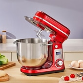 preiswerte Küchengeräte-Küchen-Elektro-Standmixer, 6-Gang-Kippkopf-Lebensmittelmixer mit 6,5-qt-Edelstahlschüssel, Knethaken, Flachrührer, Spritzschutzabdeckung