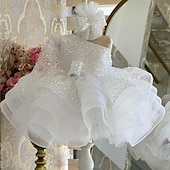 abordables Robes de fête-Enfants Fille Robe de fête Couleur unie Manches 3/4 Utilisation Mariage Maille Princesse Doux Maille Mi-mollet Robe Fourreau Robe en Tulle Robe de demoiselle d&#039;honneur Eté Printemps Automne 2-12 ans