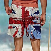 cheap Flag Print-Men&#039;s National Flag Swim Shorts Board Shorts Swimming Trunks Mid Waist Vacation Hawaiian Holiday Vacation Holiday Beach Drawstring with Mesh lining Elastic Waist Designer Clothing Apparel