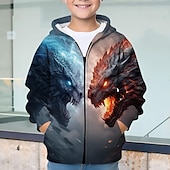 billiga Pojkens 3D-djur-Pojkar 3D Drake Huvtröja Kappa Ytterkläder Långärmad Höst Vinter Aktiv Streetwear Häftig Barn 3-12 år Blixtlås Gata Dagligen Normal