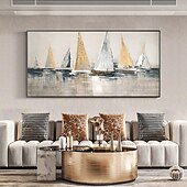 preiswerte Landschaftsgemälde-Handgefertigtes abstraktes großes Segelboot-Ölgemälde auf Leinwand, handgemaltes Acryl-Ozean-Meerblick-Gemälde mit Textur, nautische Kunstmalerei für die Wanddekoration im Wohnzimmer