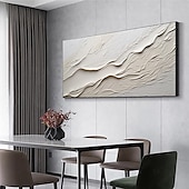 cheap Landscape Paintings-Hand painted Textured White Abstract Sandy Beach Oil Painting on Canvas handmade Original Blue Ocean Painting Custom Art Decor for Living room Wall Decor Wall Art