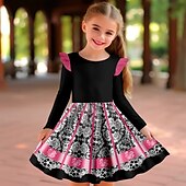 billiga 3D Blomma Klänning-Karnival Flickor 3D Blommig Volangkjol Rosa Långärmad 3D-tryck Vår Höst Semester Sport &amp; Utomhus Dagligen söt stil Ledigt Skön Barn 3-12 år Vardagsklänning A linjeklänning Ovanför knäet Normal