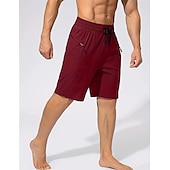 お買い得  男性用水泳パンツ-男性用 ボードショーツ スイムトランク お出かけ 週末 速乾性 ドローストリング 弾性ウエスト ポケット付き 平織り 膝丈 体操服 カジュアル アクティブウェア ワインレッド ブラック