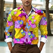 voordelige Overhemden met print voor heren-Voor heren Kleurenblok Kleurrijk Overhemd Overhemd met knopen Lange mouw Abstract Subcultureel Alledaagse kleding Uitgaan Lente Strijkijzer Zak Afdrukken Button-omlaag Geel Paars Groen