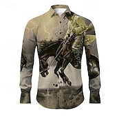 cheap Men&#039;s Western Shirts-Kentucky Derby Men&#039;s Cowboy Shirt Western Shirt Cowboy Shirt Long Sleeve Vintage Western Style Outdoor Street Casual Daily Fall &amp; Winter Turndown Buttons Print Blue Purple Orange Green