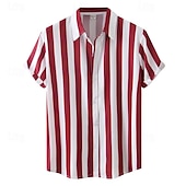 cheap Men&#039;s Button Up Shirts-Men&#039;s Summer Shirt Casual Shirt Bowling Shirt Button Up Shirt Yellow Red Blue Green Short Sleeve Color Block Stripes Turndown Vacation Hawaiian Patchwork Clothing Apparel Polyester Fashion Casual