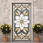 Недорогие Дверные чехлы-витражи цветочные дверные покрытия фреска декор дверной гобелен дверной занавес украшение фон дверной баннер съемный для входной двери в помещении и на открытом воздухе украшение для дома и комнаты