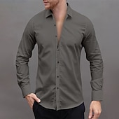 cheap Men's Non Iron Shirts-Men's Dress Shirt Button Up Shirt Plain Wedding Daily Light Blue Black White Pink Long Sleeve Lapel Spring &amp;  Fall Clothing Apparel Collared Shirts
