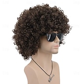 tanie Peruki historyczne-Dorosła Uniseks 60s 70s 80s Krótkie Złote Kręcone Afro Syntetyczna Disco Rocker Hipisi Włosy Kalifornijski Karnawał Cosplay Anime Kostium Peruki Halloween