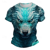 billige T-skjorter med dyreprint-Herre Grafisk Ulv T skjorte Kortermet T skjorte 3D-utskrift Crew-hals Skjorte Subkultur Sport &amp; Utendørs Ferie Ut på byen Lyseblå Rød Blå Vår sommer Klær S M L XL 2XL 3XL