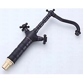 abordables Classiques-robinet de lavabo de salle de bain en laiton traditionnel, bronze huilé noir monté sur le pont mélangeurs robinets de bain à un trou avec poignée en alliage de zinc, interrupteur chaud et froid et
