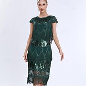 olcso Ruhák-Retró Ordító 20-as évek 1920-as évek Déli Flapper ruha Ruhák A nagy Gatsby Flapper lány Esküvői Vendég Flitter Rojt Flitter Kerek Jelmez Női Teljesítmény Esküvő Esküvői vendég Felnőttek Ruha Hazatér