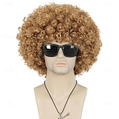tanie Peruki historyczne-Dorosła Uniseks 60s 70s 80s Krótkie Złote Kręcone Afro Syntetyczna Disco Rocker Hipisi Włosy Kalifornijski Karnawał Cosplay Anime Kostium Peruki Halloween