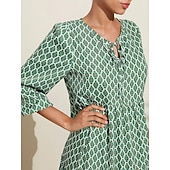 abordables robe décontractée imprimée-Femme Robe Trapèze Ourlet Maxi Robe Maxi Vert manche longue Géométrique Géométrique Printemps Col V Robe Motif Style de mode simple Vacances S M L