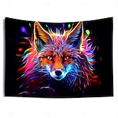 رخيصةأون Tapestries Blacklight-لوحة فنية جدارية معلقة على شكل نسيج أسود متوهج في الظلام، تفاعلي مع الأشعة فوق البنفسجية، حفلة متوهجة على شكل حيوان ثعلب مخدر ضبابي لغرفة المعيشة وغرفة النوم