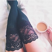 cheap Socks-Women&#039;s Stockings Wedding Work Daily Lace Retro Cotton Simple Casual Vintage Retro Elastic Casual 1 Pair