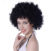 olcso Party Parókák-rövid, göndör, göndör afro paróka nőknek 70-es évek szintetikus hőálló parókák vicces party cosplay haj St. Patrick napi parókák
