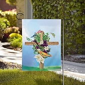 levne Zahradní vlajky, banner-Ježíšská zahradní vlajka 12x18 palců Venkovní dekorace On vstal Vítejte Zahradní terasa vlajka Květinový dvorek vlajka Dvouruční prázdninové venkovní vlajky 1ks