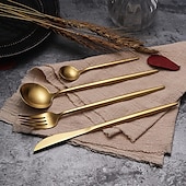 economico Serie Prima-set di posate in oro 4 pezzi set di posate in acciaio inossidabile 18/10 durevole servizio per matrimoni, casa, cucina, stoviglie, utensili, include cucchiaini, coltelli, forchette e cucchiai, set di