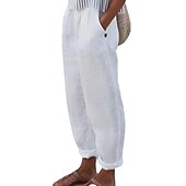 cheap Basic Women&#039;s Bottoms-Women&#039;s Linen Pants Chinos Linen Cotton Blend Pleated Baggy Mid Waist Full Length White Summer