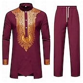 economico Musulmano arabo-Per uomo Maglietta Abiti africani moderni Stampa africana Dashiki Per adulto Superiore Pantaloni