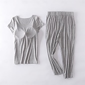 economico Pigiami da donna-pigiama da donna set colore puro semplice comfort casa quotidiano letto modal traspirante girocollo manica corta maglietta pantaloni pettorali protezioni abiti estivi per la casa