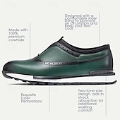 cheap Premium Leather Sneakers-Men&#039;s Premium Cowhide Leather Slip-On Loafers – Green and Black Brogue Design, Comfortable Cushioned Sole, Casual and Formal Shoes