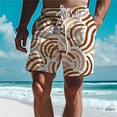 cheap Geometric Print-Waves Men&#039;s Resort 3D Printed Board Shorts Swim Trunks Elastic Waist Drawstring with Mesh Lining Aloha Hawaiian Style Holiday Beach S TO 3XL