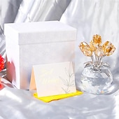 abordables Cadeaux-Figurine de Fleur de Rose en Cristal Champagne Fait Main avec Vase Rond Cadeaux Romantiques de Roses pour Femmes pour Mariage Saint-Valentin Roses en Verre pour Petite-Amie Femme Décorations de Table