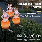 tanie Światełka Wielkanocne-wielkanocna słoneczna lampa ogrodowa królik żaba zwierzęca lampa słoneczna z żywicy na zewnątrz wodoodporny wystrój drewniany stos lampa wakacje dziedziniec chodnik trawnik dekoracja zewnętrzna 1 szt.