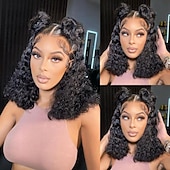 economico Parrucche lace front capelli veri-parrucca corta in pizzo bobo con capelli umani 13*4, onda d&#039;acqua, densità 150%