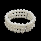 cheap Wearable Accessories-Bride Pearl Bracelet Necklace Earring Ring Handheld Bag Jewelry Set with 6 Diamond Set for Ladies