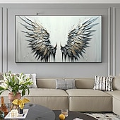 cheap Animal Paintings-Handmade Original Angel Wing Oil Painting On Canvas Wall Art Decor Abstract Minimalist black Painting for Home Decor With Stretched Frame/Without Inner Frame Painting