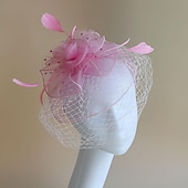 levne Svatební čelenka-Fascinátory Klobouky Doplňky do vlasů Organza Se širší krempou Cylindr Závojový klobouk Dostih koktejl Elegantní Vinobraní S Peří Mašličky Přílba Pokrývky Hlavy