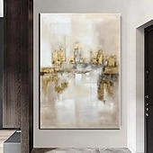 preiswerte Ölgemälde-Großes handgemaltes Blattgoldgemälde auf Leinwand, abstraktes beiges Ölgemälde, luxuriöse Kunst, strukturiertes Gemälde, handgemalte Kunst, goldenes Ölgemälde, Wanddekoration für Hoteldekoration