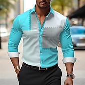 economico Camicie eleganti da uomo-Per uomo Camicie Camicie stampate Color Block Esterno Indossalo per lavorare Giallo Blu Viola Grigio Manica lunga Collo ripiegabile Primavera estate Abbigliamento Stampa