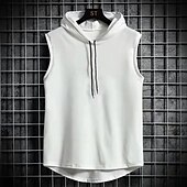 billiga Gym-toppar-Herr Linne Undertröjor Ärmlös tröja Ärmlös Huva Sommar Slät Mode Designer Grundläggande Semester Gata Utekväll Svart Vit Blå Topp t-shirt för män