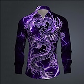abordables Motif Animal-Homme Dragon Chemise Chemise boutonnée manche longue Abstrait Usage quotidien Sortie Printemps Col rabattu Imprimer Bouton bas Noir Jaune Rose Claire Rouge Bleu Roi